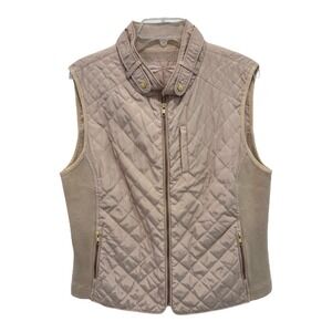 Tyler‎ Boe Puffer Vest XL Beige Quilted Full Zip Knit Side Panels Zipper Pockets